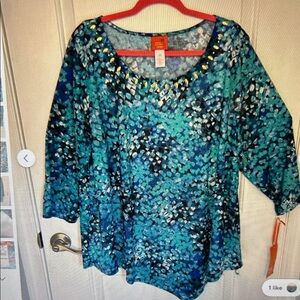 Hearts of Palm Blue and Green Patterned Blouse